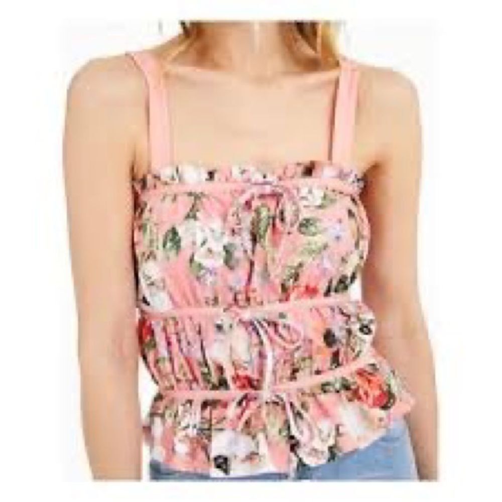 NWT INC International Concepts Coral Floral Ruched Tank Tie Front